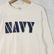 画像1: 70's ARTEX USA製 "NAVY" ラバープリント フットボールTシャツ XL (1)