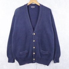 画像1: 90's LANDS' END コットンニットカーディガン NAVY XL (1)