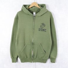 画像1: 90's〜 USMC プリント スウェットジップパーカー M (1)