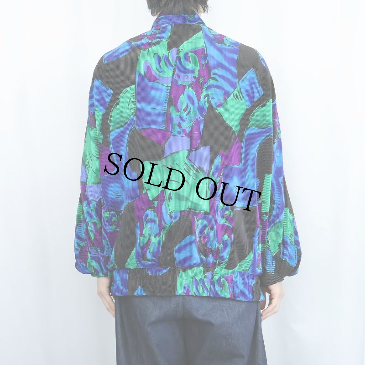 画像3: 80's A.D.S. 総柄 プリーツデザイン ポリエステルジップジャケット L (3)