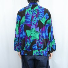 画像3: 80's A.D.S. 総柄 プリーツデザイン ポリエステルジップジャケット L (3)
