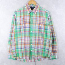 画像1: Ralph Lauren 3点留め インディアンマドラスチェック柄 コットンボタンダウンシャツ (1)