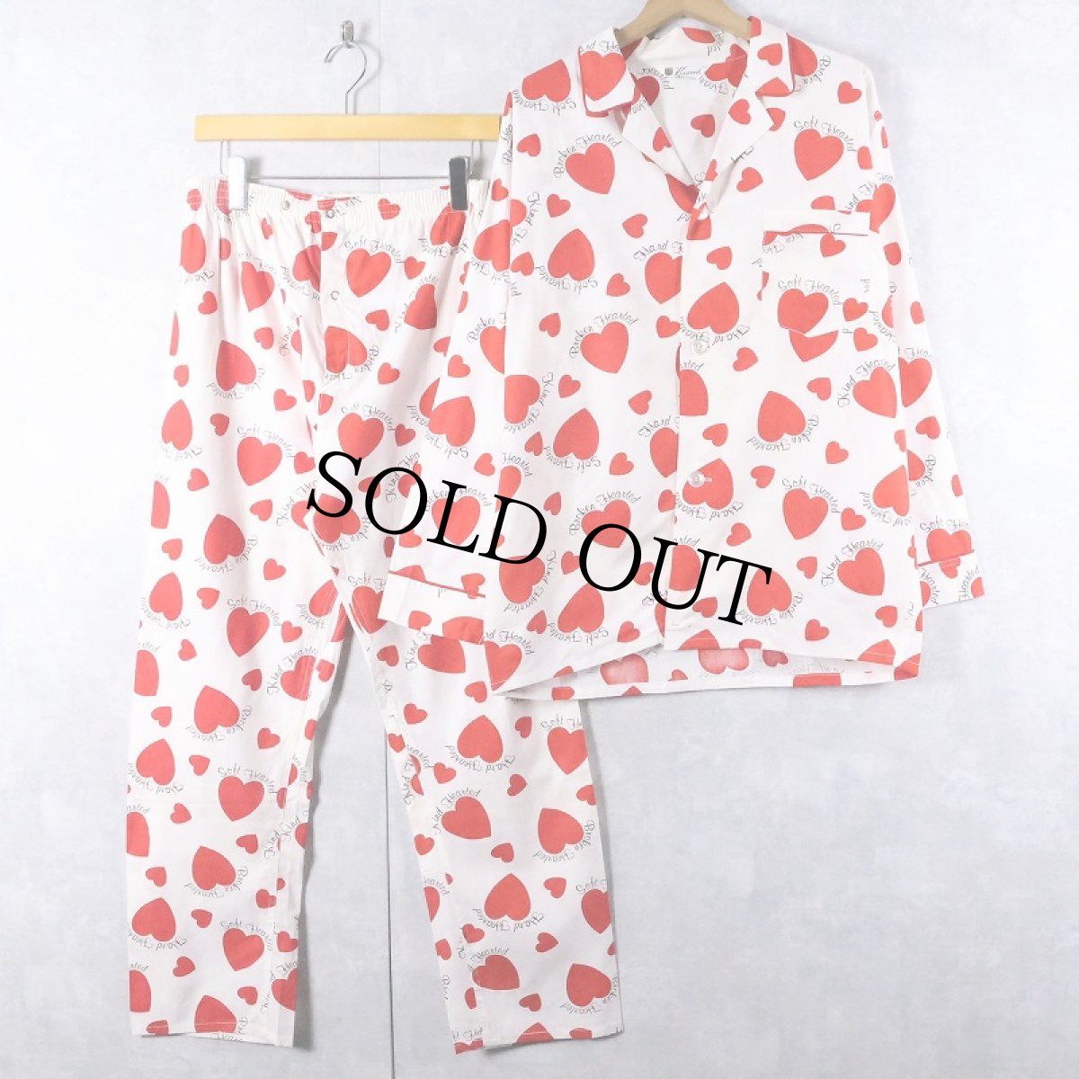 画像1: 60〜70's Kenwood ハート柄 コットンパジャマシャツ/パンツ SETUP DEADSTOCK (1)