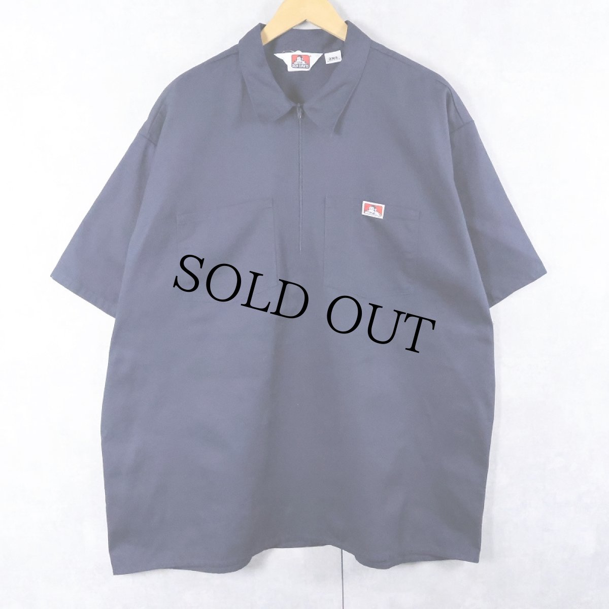 画像1: 90's BEN DAVIS USA製 ハーフジップ ワークシャツ NAVY 3XL (1)