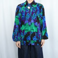 画像2: 80's A.D.S. 総柄 プリーツデザイン ポリエステルジップジャケット L (2)
