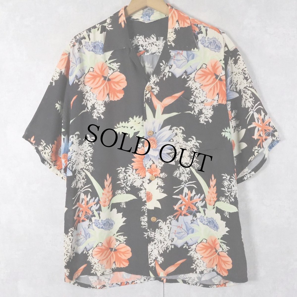 画像1: 50's Kilohana 花柄 オールオーバーパターン レーヨンハワイアンシャツ BLACK L (1)