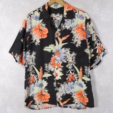 画像1: 50's Kilohana 花柄 オールオーバーパターン レーヨンハワイアンシャツ BLACK L (1)
