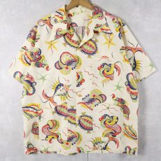 画像1: 40's オールオーバーパターン コットンハワイアンシャツ L (1)
