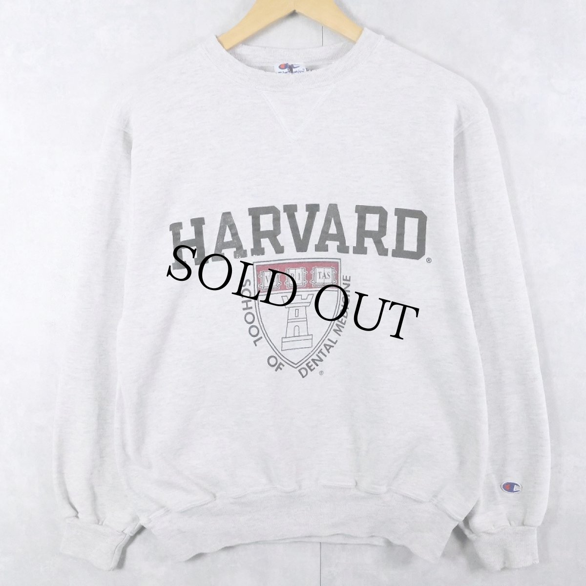 画像1: 90〜2000's Champion 青刺繡タグ "HARVARD" 前V プリントスウェット M (1)