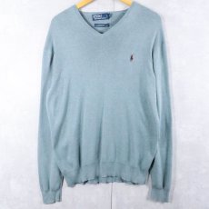 画像1: POLO Ralph Lauren ロゴ刺繍 ピマコットン Vネックニットセーター M (1)