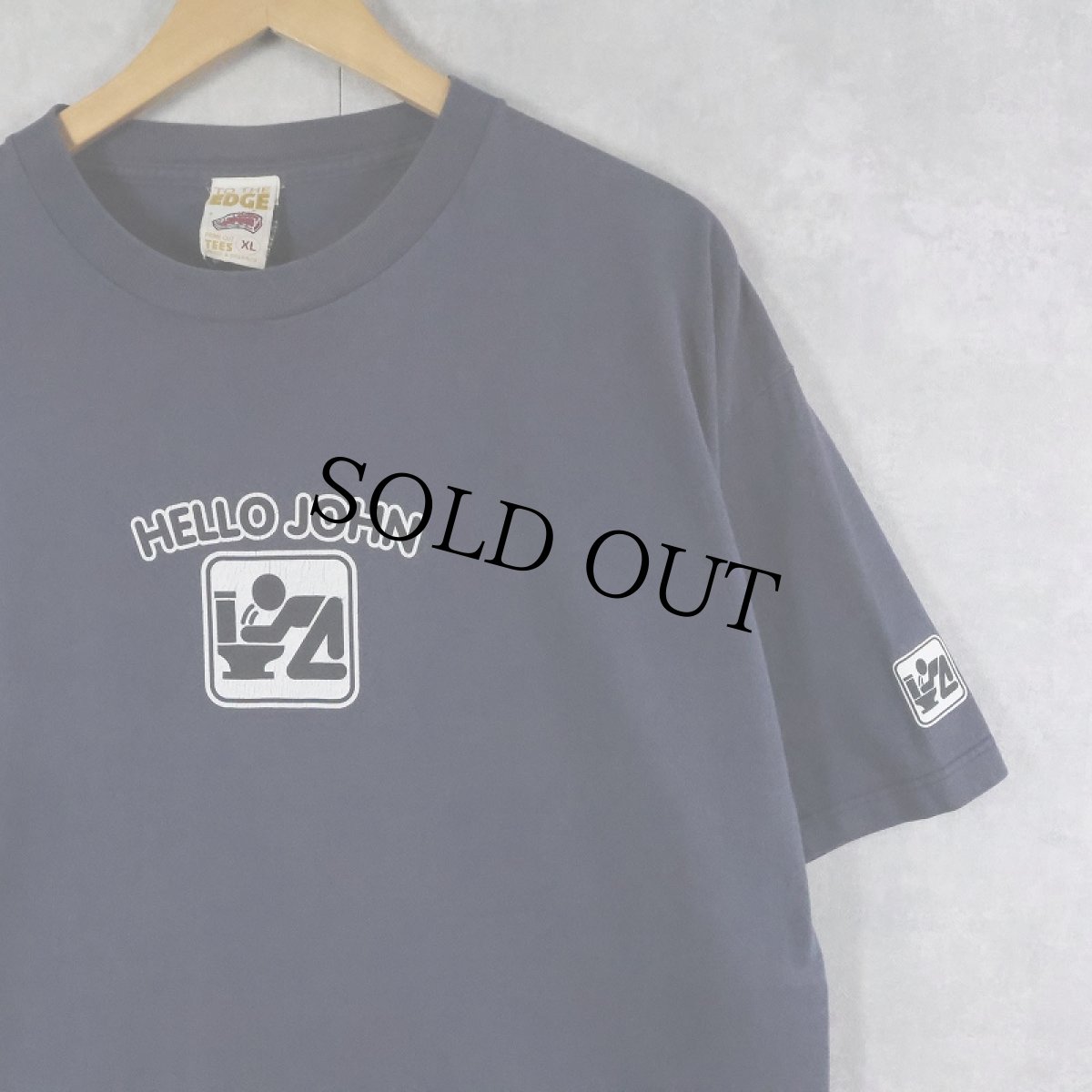 画像1: 90's TO THE EDGE "HELLO JOHN" ピクトグラム シュールイラストプリントTシャツ NAVY XL (1)