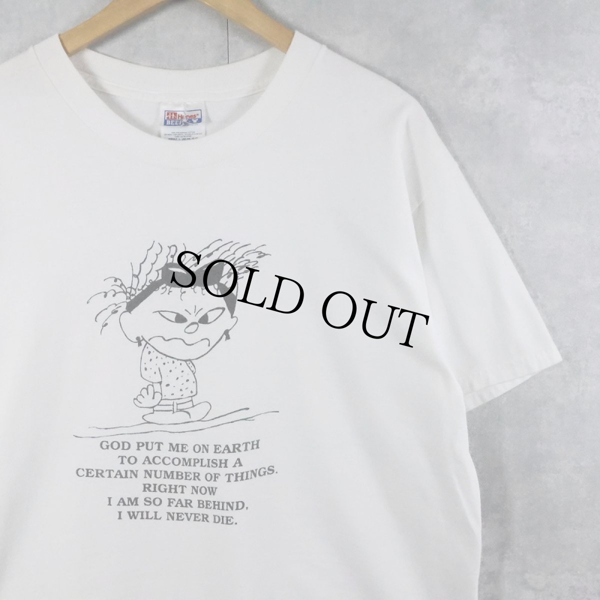 画像1: 90's "GOD PUT ME ON EARTH..." イラストプリントTシャツ L (1)