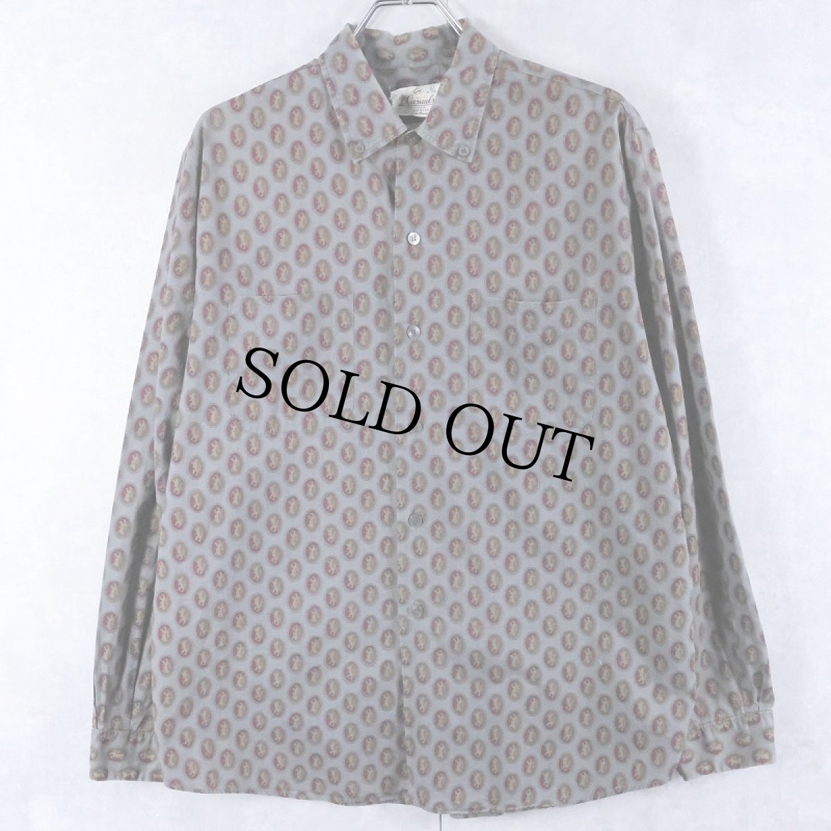 画像1: 60's Morris Casuals 3点留め 総柄コットンボタンダウンシャツ L (1)