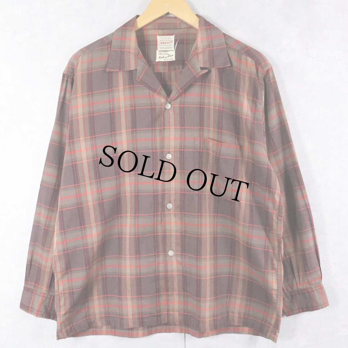 画像1: 50's BRENT チェック柄 コットンオープンカラーシャツ L (1)