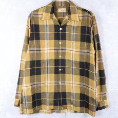 画像1: 60's Manhattan チェック柄 ウール×コットン オープンカラーシャツ M (1)