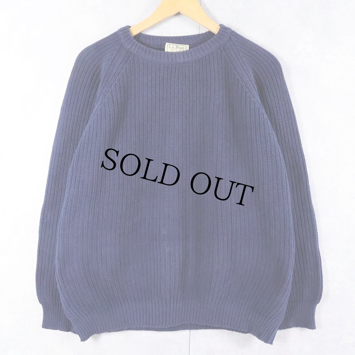 画像1: 80's L.L.Bean コットンラグランニットセーター NAVY  (1)