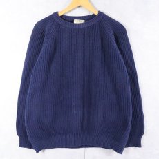 画像1: 80's L.L.Bean コットンラグランニットセーター NAVY  (1)