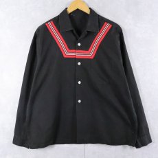 画像1: 60's Unknown ラインデザイン コットンオープンカラーシャツ BLACK (1)