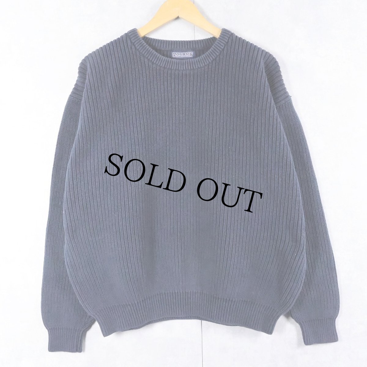 画像1: 90's LANDS' END コットンニットセーター NAVY L (1)