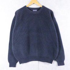 画像1: 90's LANDS' END コットンニットセーター NAVY L (1)