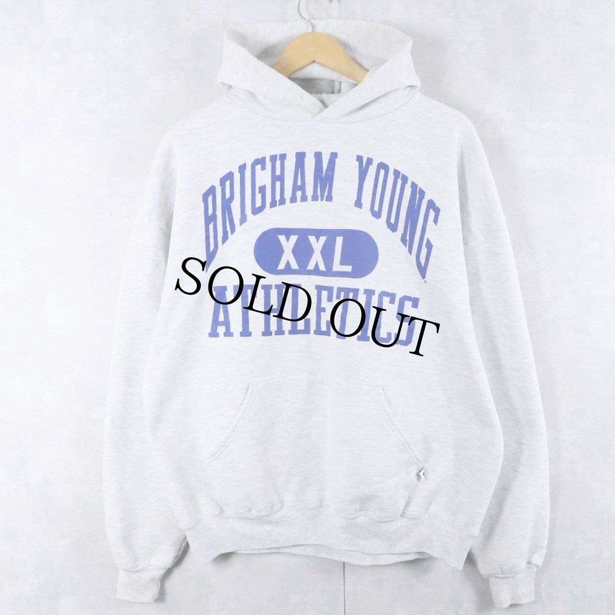 画像1: 90's RUSSELL ATHLETIC USA製 "BRIGHAM YOUNG ATHLETICS" プリントスウェットフーディー XL (1)