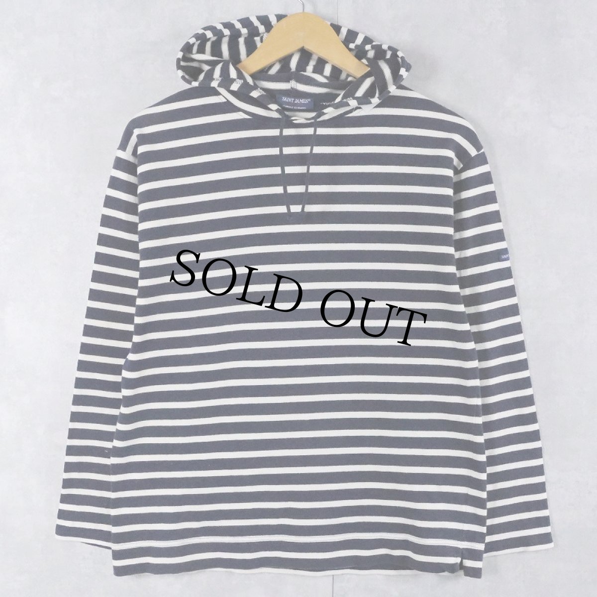 画像1: SAINT JAMES FRANCE製 ボーダー柄 フード付きロンT NAVY M (1)