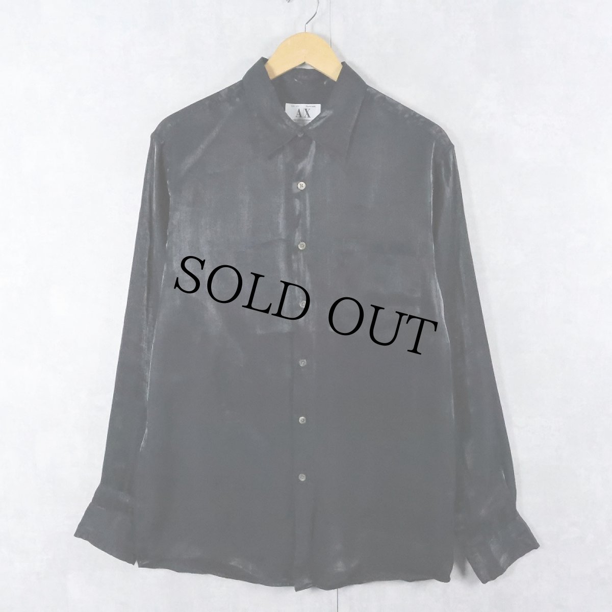 画像1: ARMANI EXCHANGE シャイニー レーヨン混 シャツ M BLACK  (1)