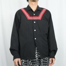 画像2: 60's Unknown ラインデザイン コットンオープンカラーシャツ BLACK (2)