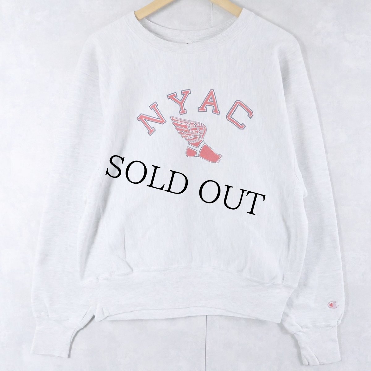画像1: 90〜2000's Champion 青刺繡タグ "NYAC" ウイングフット プリントスウェット M (1)