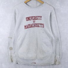 画像1: 80's Champion REVERSE WEAVE USA製 トリコタグ "UNIVERSITY OF MASSACHUSETTS" プリントスウェット L (1)
