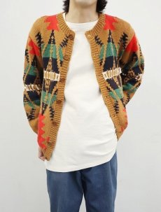 画像1: ネイティブ柄 コットン ハンドニットカーディガン (1)