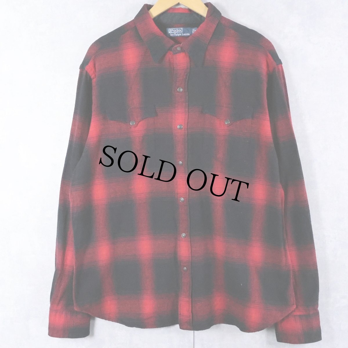 画像1: POLO Ralph Lauren オンブレーチェック柄 ヘビーネルウエスタンシャツ XL (1)