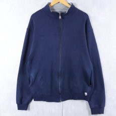 画像1: 90's RUSSELL ATHLETIC USA製 ハイネック 無地スウェットジップジャケット NAVY M (1)