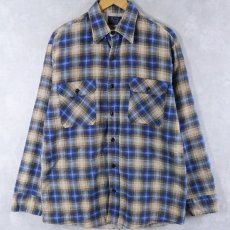 画像1: 70's Sears USA製 "PERMA PREST" キルティングライナー チェック柄  ヘビーネルシャツ L (1)