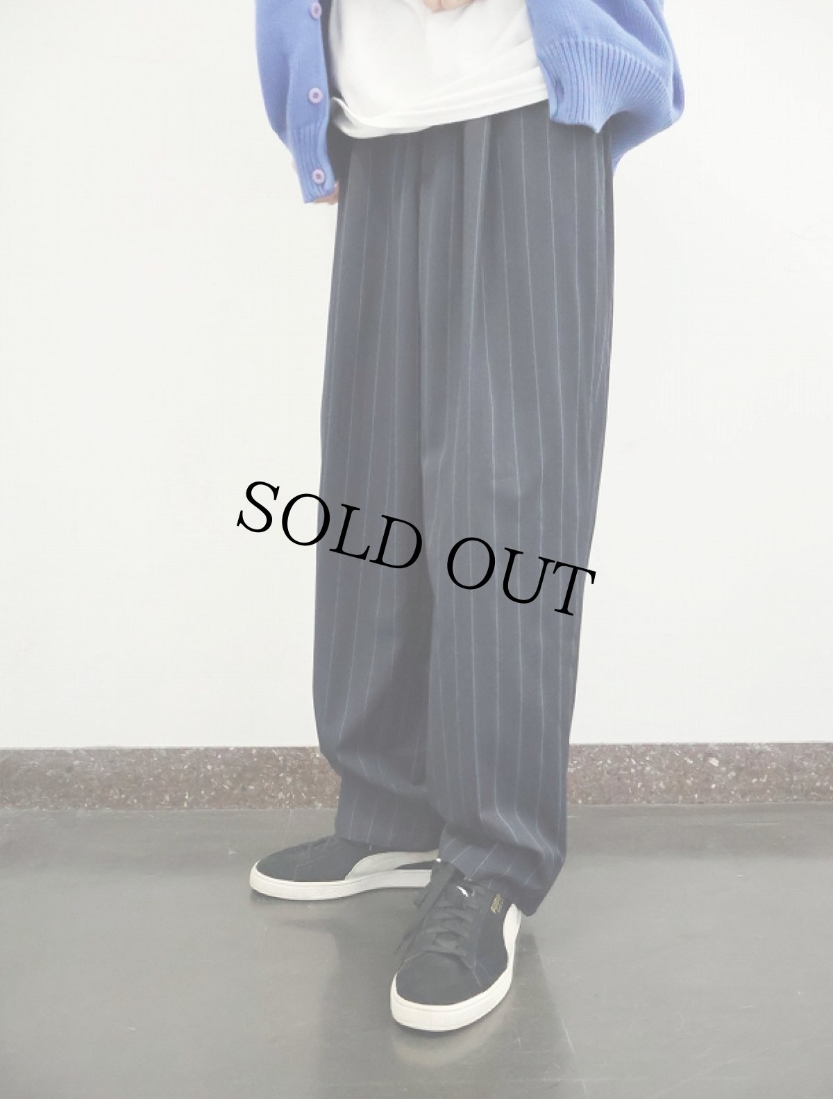 画像1: ストライプ柄 1タックスラックス NAVY W38 (1)