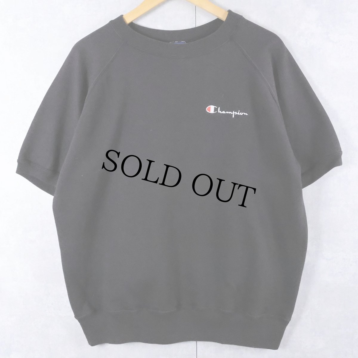 画像1: 90's Champion 青刺繍タグ 中期 USA製 ロゴ刺繍 半袖スウェット BLACK XL (1)