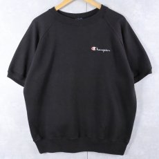 画像1: 90's Champion 青刺繍タグ 中期 USA製 ロゴ刺繍 半袖スウェット BLACK XL (1)