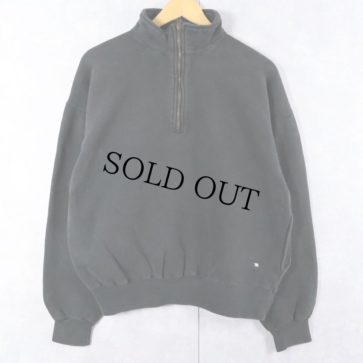 画像1: 90's RUSSELL ATHLETIC USA製 "HIGH COTTON" ハーフジップスウェット BLACK L (1)