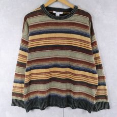 画像1: GEOFFREY BEENE マルチボーダー柄 コットンニットセーター L (1)