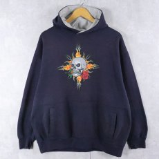 画像1: 90's〜 no boundaries スカルプリント スウェットフーディー NAVY L (1)