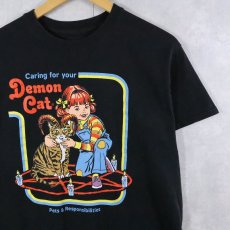画像1: Steven Rhodes "Demon Cat" イラストプリントTシャツ BLACK M (1)