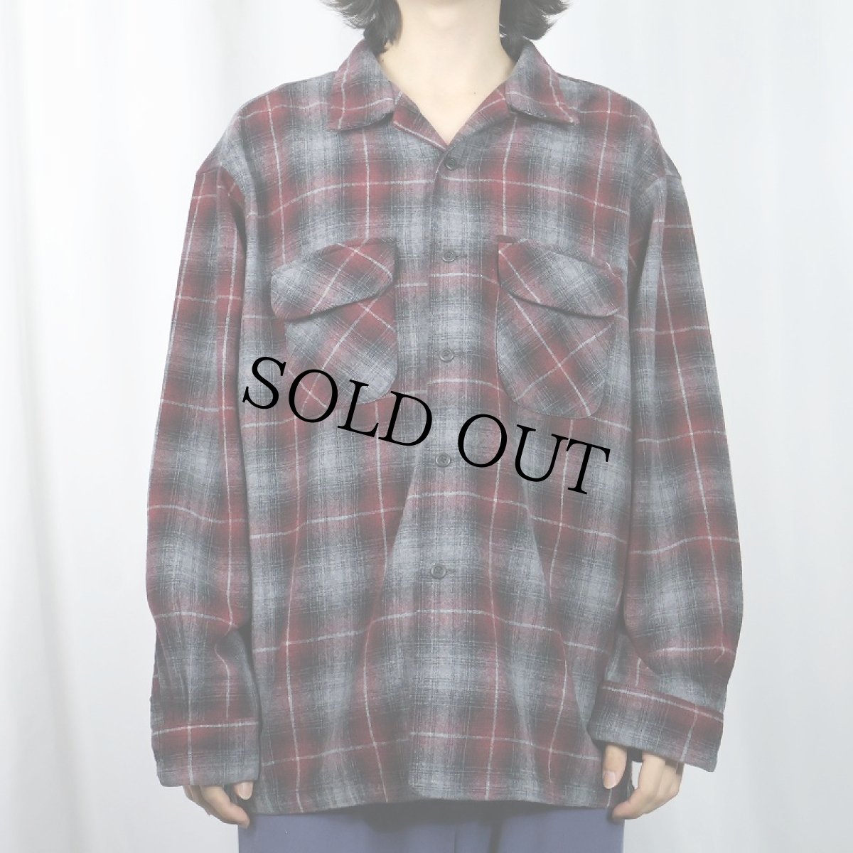 画像2: PENDLETON オンブレーチェック柄 ウールオープンカラーシャツ XL (2)