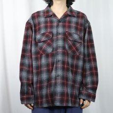 画像2: PENDLETON オンブレーチェック柄 ウールオープンカラーシャツ XL (2)