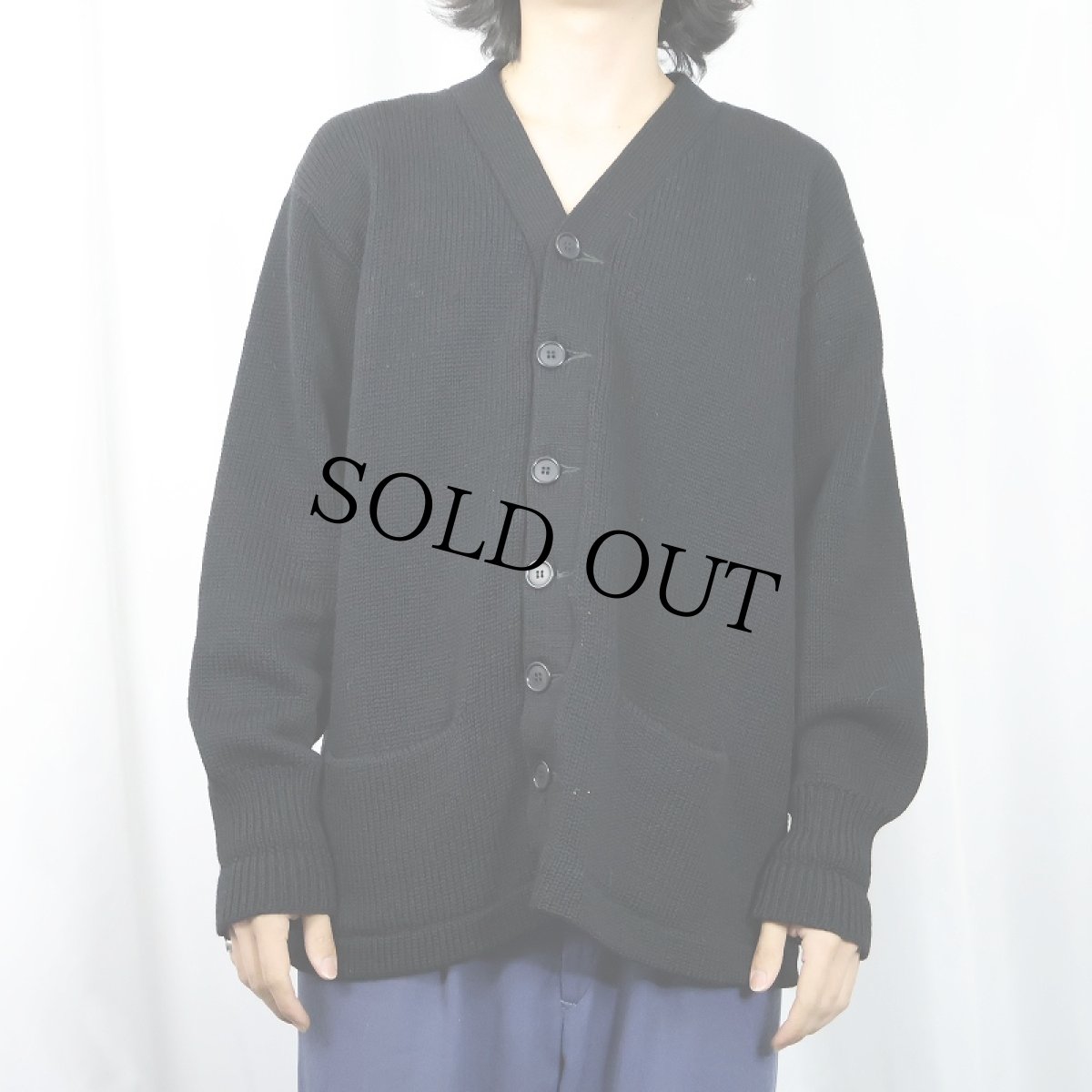 画像2: 50's Stadium レタードニットカーディガン BLACK (2)