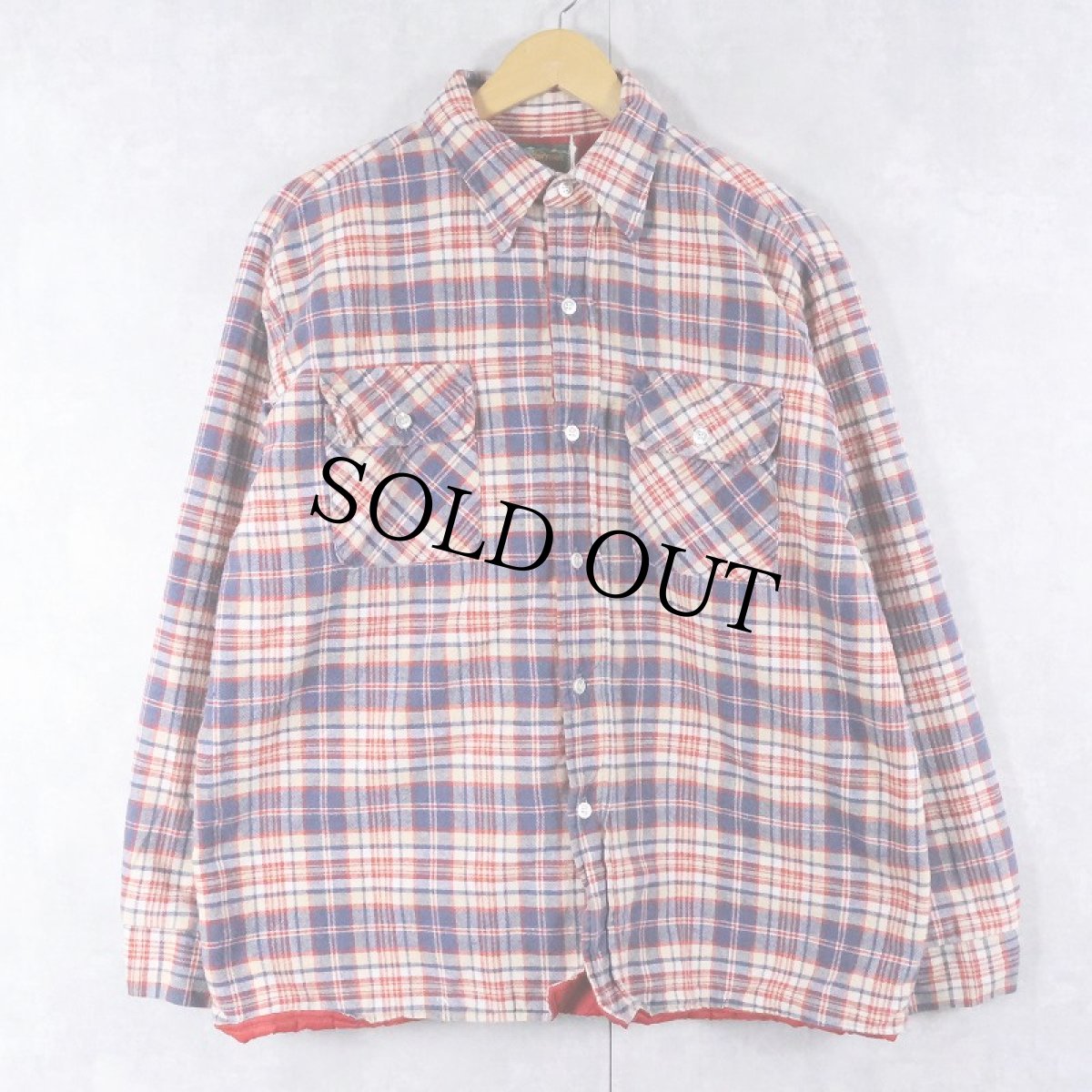 画像1: 70〜80's Woodsman USA製 チェック柄 キルティングライナー ネルシャツ L (1)