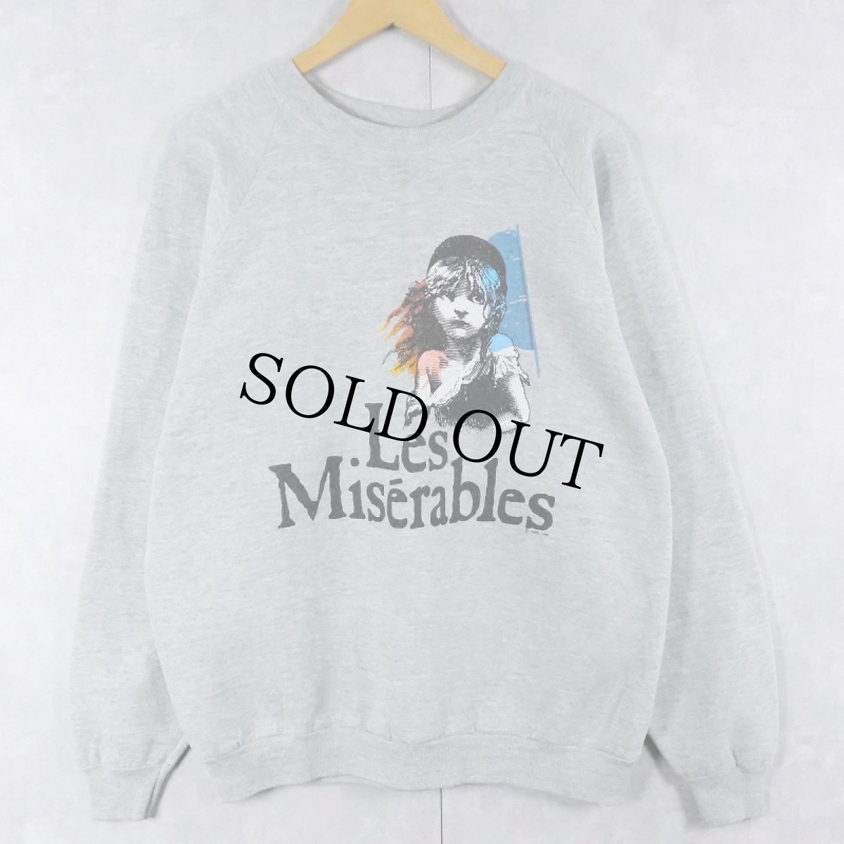 画像1: 90's Les Miserables USA製 ミュージカルプリントラグランスウェット XL (1)