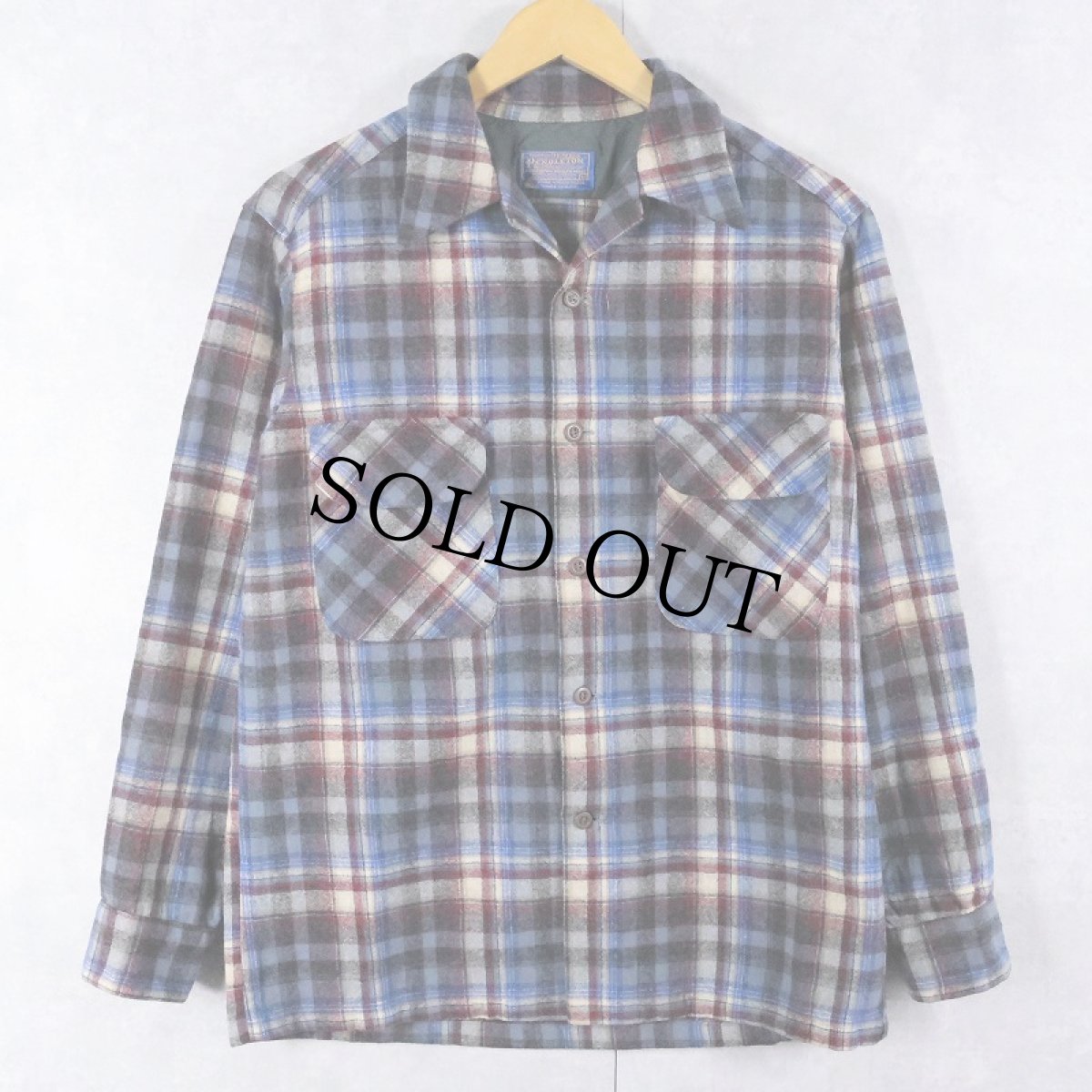 画像1: 70's PENDLETON USA製 チェック柄 ウールオープンカラーシャツ M (1)