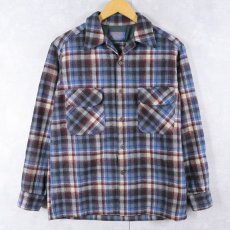 画像1: 70's PENDLETON USA製 チェック柄 ウールオープンカラーシャツ M (1)
