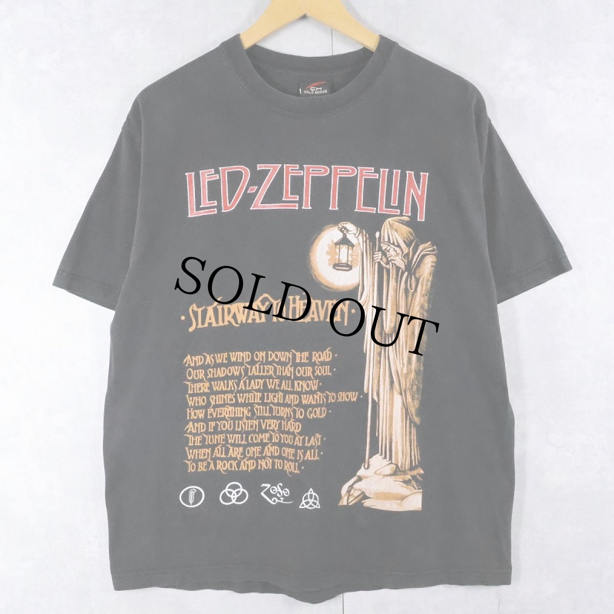 画像1: LED ZEPPELIN "Stairway to Heaven" ロックバンドプリントTシャツ BALCK L (1)