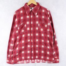 画像1: 80's FRUIT OF THE LOOM オンブレーチェック柄 プリントネルシャツ XL (1)